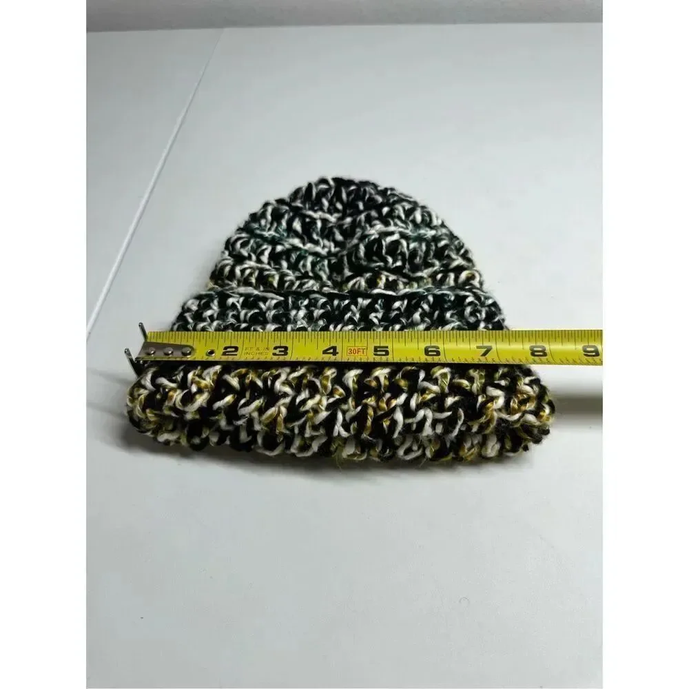 Kids Unisex Handmade Beanie Hat Wool Blend One Size Black White